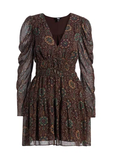 Paige Aries Printed Long-sleeve Silk Mini Dress In Multi