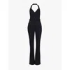Paige Womens Black Shadow Manhattan Halter-neck Straight-leg Slim-fit Stretch-woven Blend Jumpsuit In Black Shadow