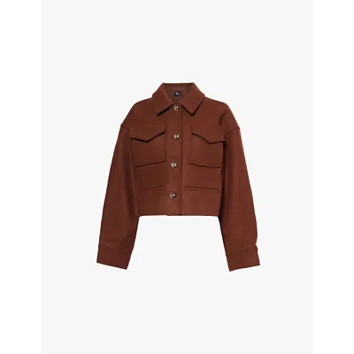 Paige Womens Cappucino Ashtyn Spread-collar Buttoned-pockets Relaxed-fit Wool-blend Jacket