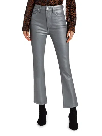 Paige Women's Claudine Metallic High-rise Stretch Cropped Flare Jeans In Gray