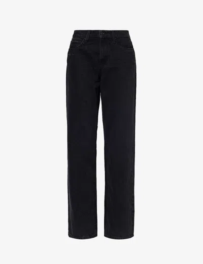 Paige Womens Dark Dawn Distressed Noella Brand-patch Mid-rise Wide-leg Jeans