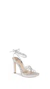 Paige Women's Denim Viola Ankle Tie Strappy High Heel Sandals In Silver