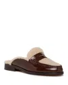 Paige Emmett Genuine Shearling Lined Loafer Mule In Chocolate Patent