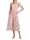 Paige Women's Floral Stretch Cotton Midi-dress In Pink
