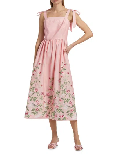 Paige Women's Floral Stretch Cotton Midi-dress In Pink