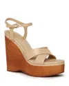 Paige Harlow Ankle Strap Platform Wedge Sandal In Latte