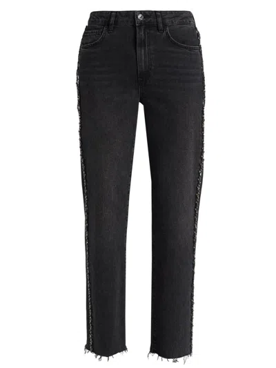 Paige Womens Glitz Black Embellished Mason Ankle-grazer Denim Jeans In Blue
