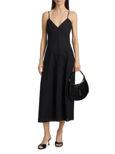 Paige Women's Modena Linen-cotton Midi-dress In Black