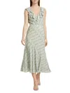 Paige Shona Floral Ruffle Midi Dress In Dusty Sage