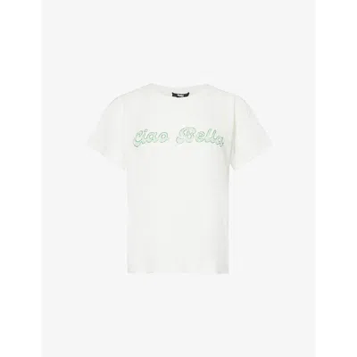 Paige Womens White Ren Text-print Cotton And Linen-blend Jersey T-shirt