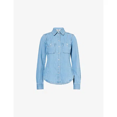 Paige Womens Devika Two-buttoned-pockets Denim And Linen Shirt Amyra
