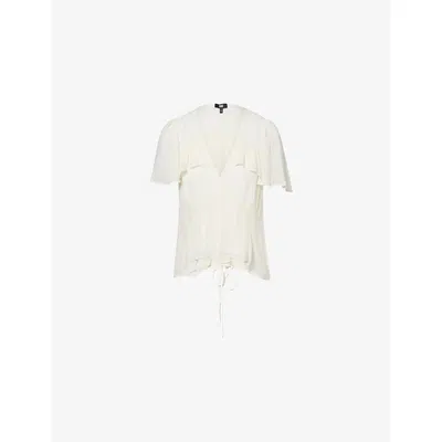 Paige Womens Antique White Willa Flutter-sleeve Woven Blouse