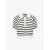 Paige Birch Stripe Short Puff Sleeve Polo Sweater In Multi