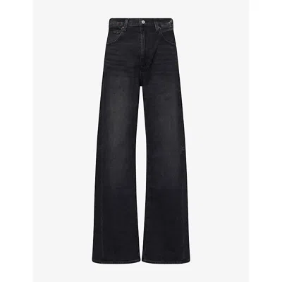 Paige Womens Arellia Skimmer Barrel-leg Denim Jeans Oscura In Black