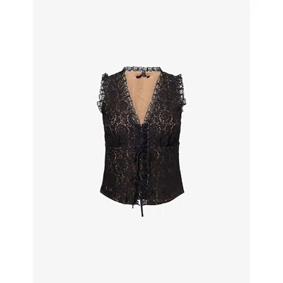 Paige Womens Black Anais Lace Cotton-blend Top