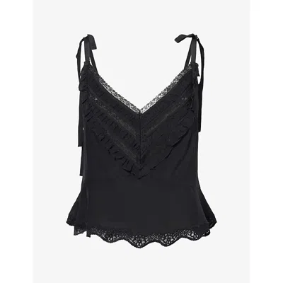 Paige Womens Black Caroline Lace-trim Silk Top