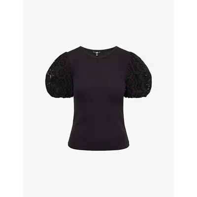 Paige Womens Marina Broderie-sleeve Cotton-jersey Top Black