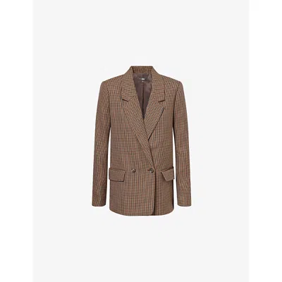 PAIGE WOMENS BROWN MULTI QUENTIN HOUNDSTOOTH WOOL-BLEND BLAZER XS