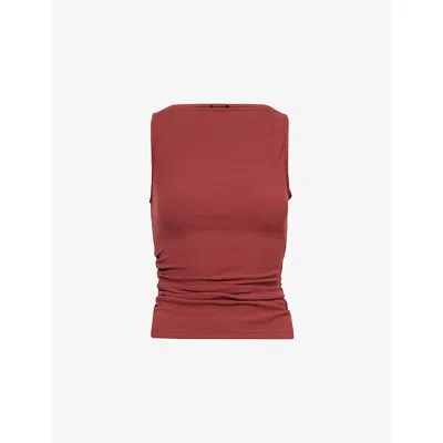 Paige Womens Burnt Sienna Reggie Gathered Stretch-woven Top In Red