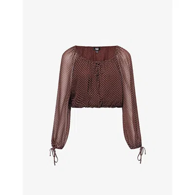 Paige Womens Capricorn Cropped Woven Blouse Mahogany / Ecru