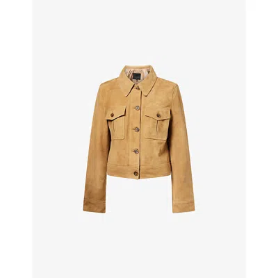 Paige Womens Cashew Feyd Flap-pocket Leather Jacket Xs In Brown