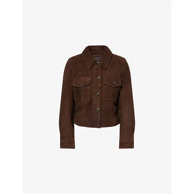 PAIGE WOMENS CHOCOLATE BROWN FEYD BOXY-FIT SUEDE JACKET