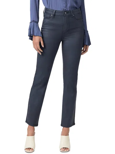 Paige Womens Coated Denim Straight Leg Jeans In Blue