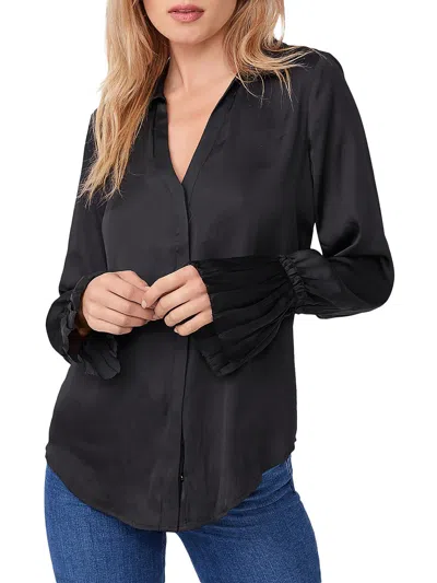 Paige Womens Collar Button-down Blouse In Black