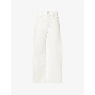 Paige Womens Cream Contrast Arellia Skimmer Outseam Cotton Denim Jeans In White