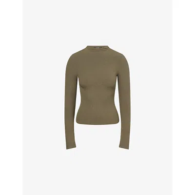 Paige Womens Dark Army Henrietta Long-sleeve Stretch-modal Top Xs In Gray