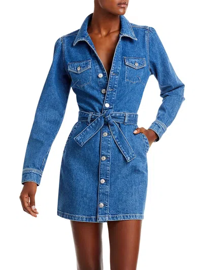 Paige Womens Glimpse Madigan Spread-collar Cotton-blend Denim Romper In Blue