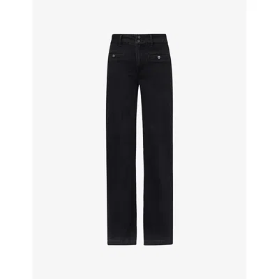 Paige Womens Faded Darkness Leenah Flared Stretch-denim Blend Jeans