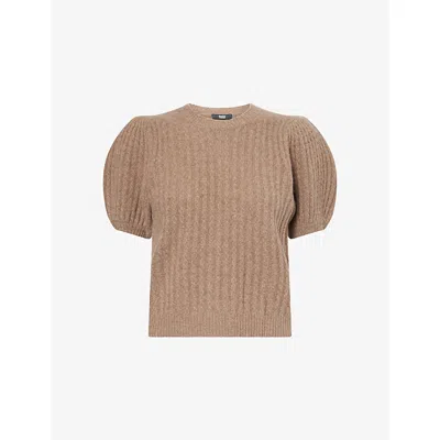 Paige Womens Heather Brown Lucerne Puffed-short-sleeves Cashmere Top In Neutral