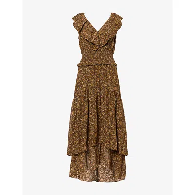 Paige Womens Hickory Multi Kiana Ruffled Silk-blend Midi Dress