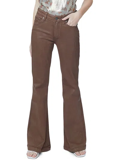 Paige Womens High Rise Coated Flared Jeans In Brown