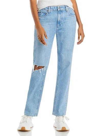 Paige Womens High Rise Distressed Straight Leg Jeans In Blue