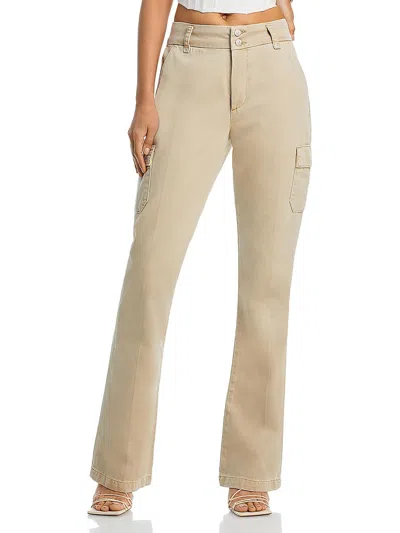 Paige Womens High Rise Flare Legs Cargo Jeans In Beige