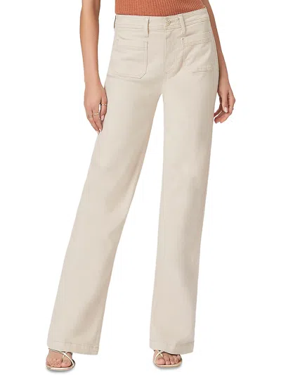 Paige Womens High Rise Solid Wide Leg Jeans In Beige