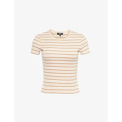 PAIGE WOMENS IVORY/BISCOTTI CHANTRELLE STRIPED STRETCH-WOVEN BLEND T-SHIRT