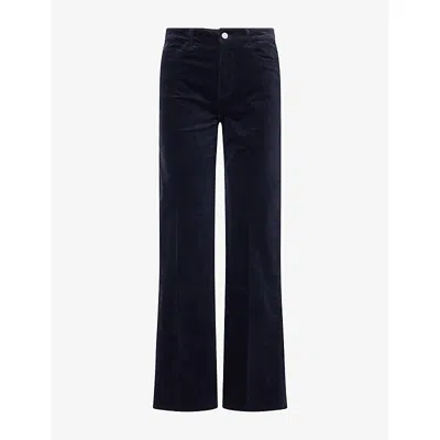 Paige Womens Leenah 32in Flared-leg Stretch Cotton-blend Trousers Navy In Blue