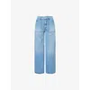 Paige Anessa Patch Pocket High Waist Ankle Wide Leg Jeans In Marlena