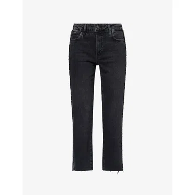 Paige Womens Glitz Black Embellished Mason Ankle-grazer Denim Jeans In Blue
