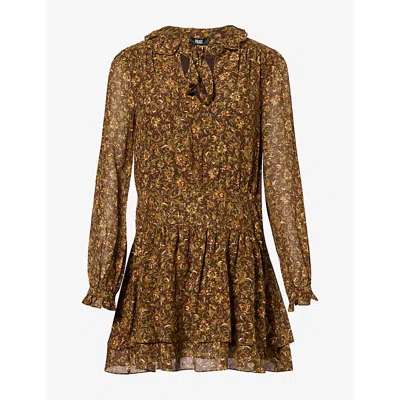 Paige Womens Nantes Floral-print Silk-blend Mini Dress Hickory Multi In Brown