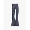 Paige Lou Lou Glitter Coated High Waist Flare Pants In Navy/silver Luxe Coating