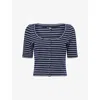 Paige Evette Stripe Short Sleeve Fitted Cardigan In Multi