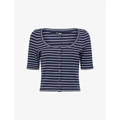 Paige Womens Navy/white Evette Striped Stretch-cotton Top In Multi