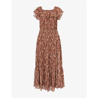 Paige Womens  Alistar Printed Silk Midi Dress In Brown