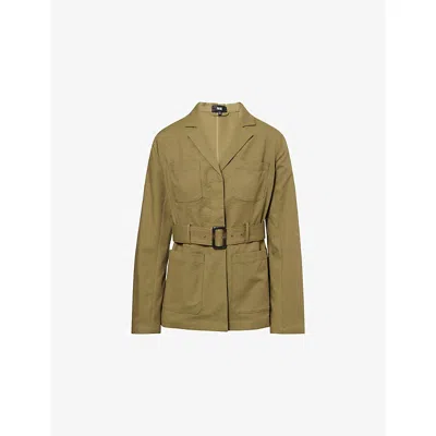 Paige Womens Olive Cluny Belted Stretch-cotton Blend Jacket Xs In Green