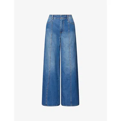Paige Womens La Verne Cameron Wide-leg Denim Jeans In Blue
