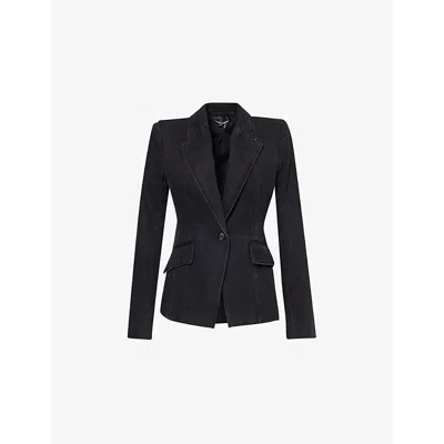 Paige Womens Carmen Peak-lapel Single-breasted Denim Blazer Evening Onyx